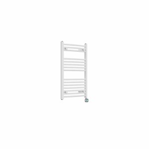 Fjord 800 x 500mm Curved White Thermostatic Touch Control Wifi Electric Heated Towel Rail