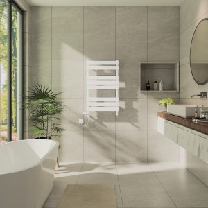 Juva 800 x 500mm Dual Fuel White Flat Panel Simple Electric Heated Towel Rail