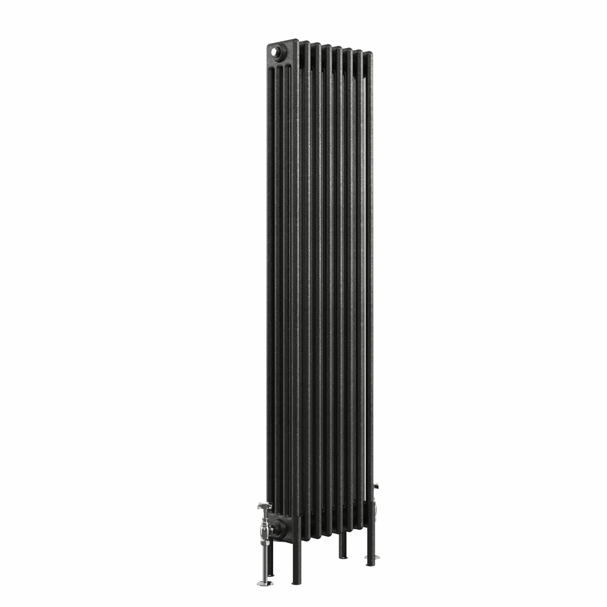 Bern 1500 x 380mm Black Silver Four Column Vertical Traditional Radiator