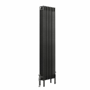 Bern 1500 x 380mm Black Silver Four Column Vertical Traditional Radiator