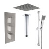 Beauly Chrome Triple Square Handle Concealed Valve with 400mm Square Shower Head, Riser Rail and Ceiling Arm (2 Outlet)