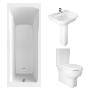 RAK Tonique Close Coupled Closed Back Modern Bathroom Suite and Single Ended Bath with Front Panel - 1700 x 700mm