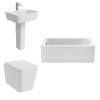 Cordoba Square Modern Bathroom Suite with Wall Hung Toilet and Essential Single Ended Bath - 1600 x 700mm - Front Bath Panel Included