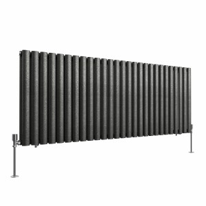 Norden 600 x 1594mm Black Silver Double Horizontal Oval Column Designer Radiator