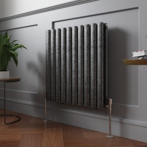 Norden 600 x 591mm Black Silver Double Horizontal Oval Column Designer Radiator