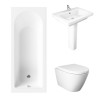 Essentials 1500 x 700mm Straight Bath Single Ended Bathroom Suite with RAK-Resort Wall Hung Toilet and 650mm Full Pedestal Basin