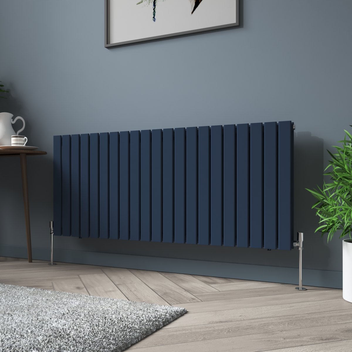 Karlstad 600 x 1430mm Sapphire Blue Double Horizontal Flat Panel Designer Radiator