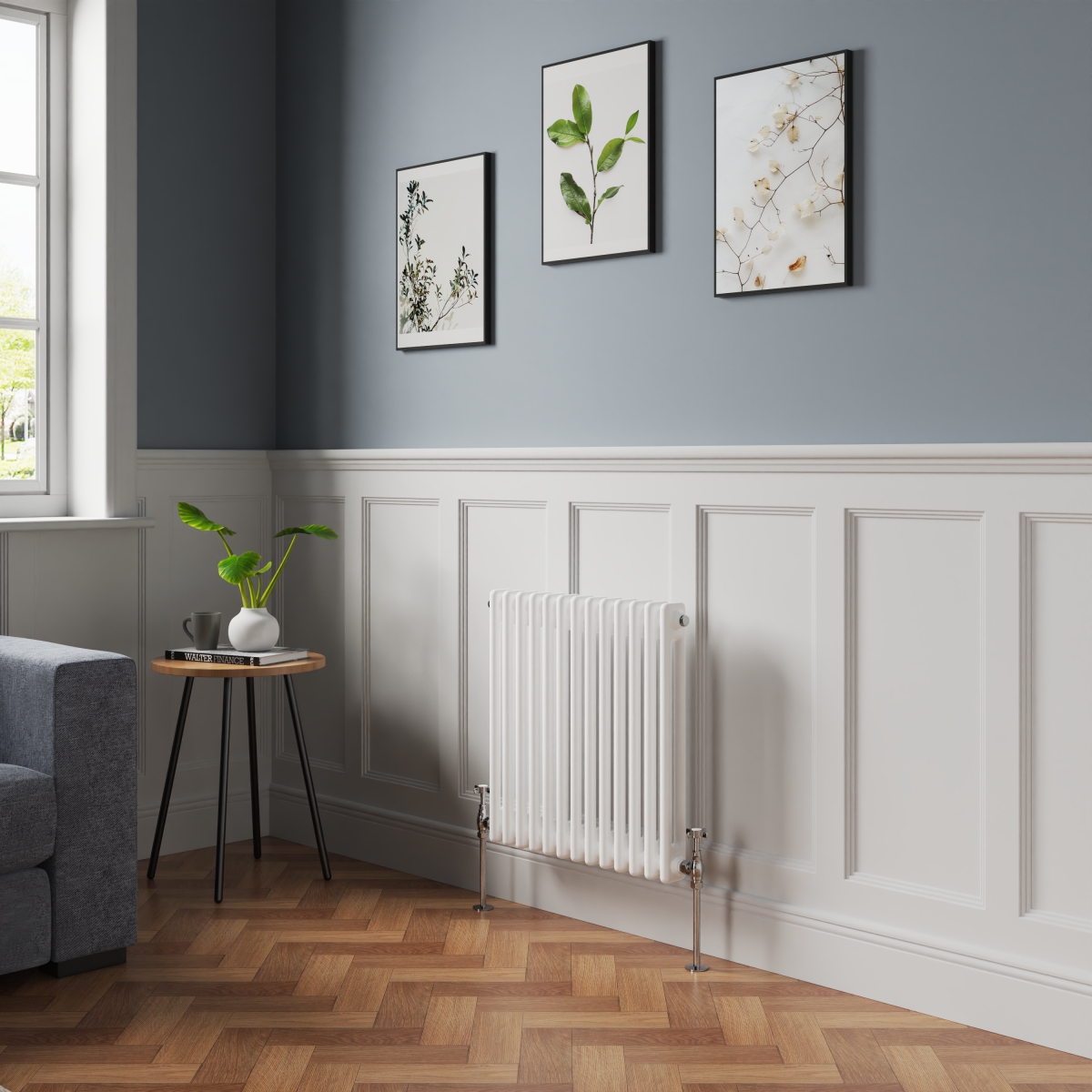 Bern 600 x 605mm White Double Column Horizontal Traditional Radiator