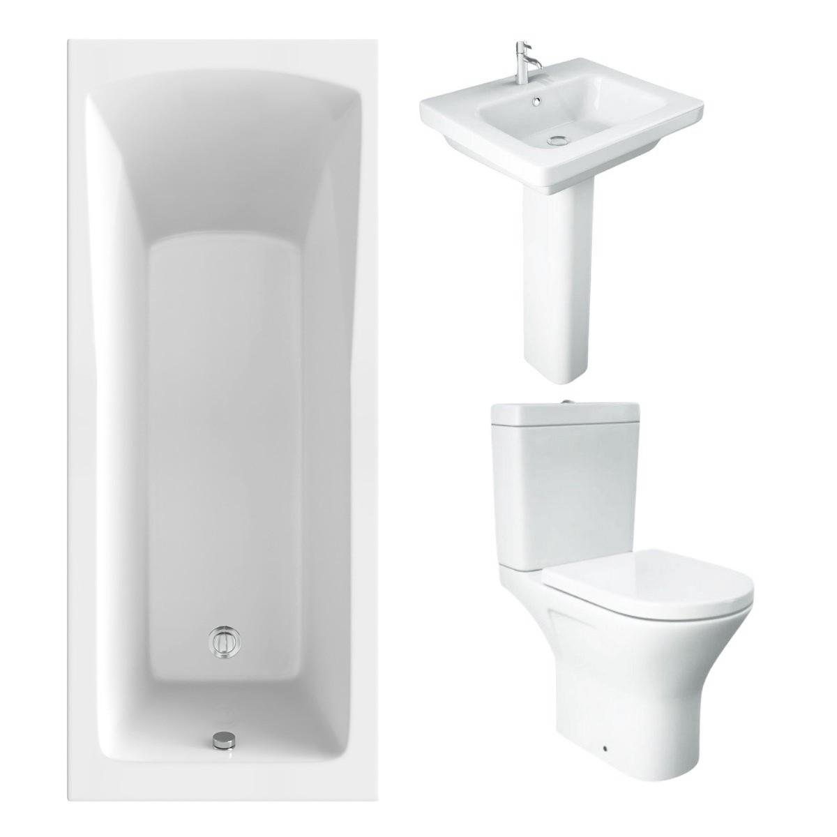 RAK Resort Mini Open Back Toilet with 550mm Basin Modern Bathroom Suite and Single Ended Bath with Front Panel - 1700 x 700mm