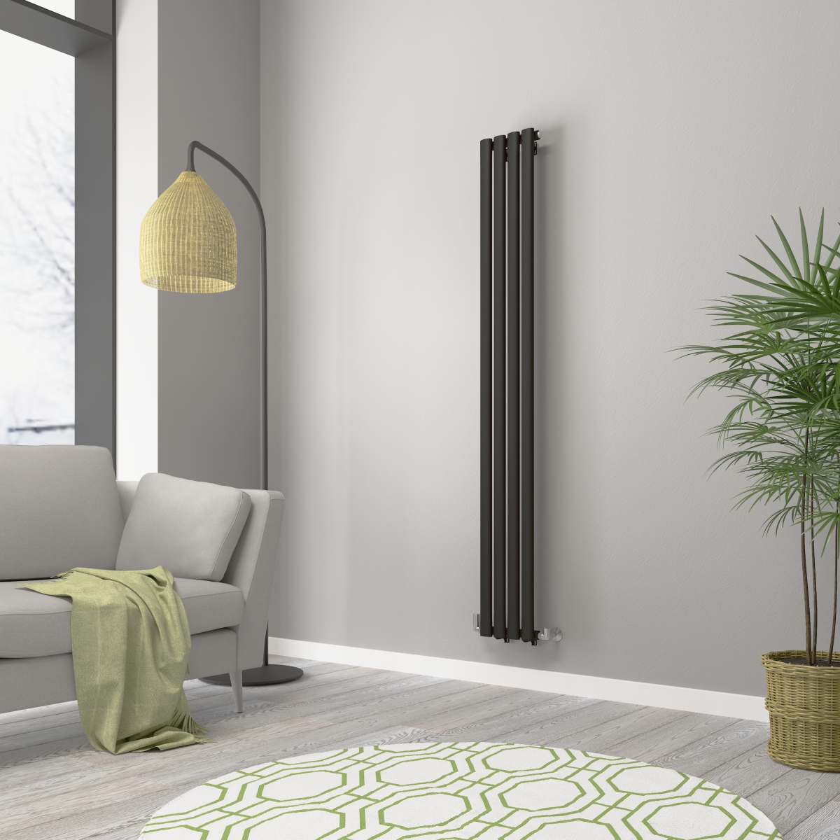 Norden 1800 x 237mm Black Single Vertical Oval Tube Designer Radiator