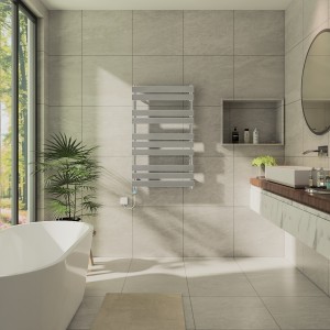 Juva 1000 x 600mm Chrome Flat Panel Thermostatic Touch Control Electric Heated Towel Rail