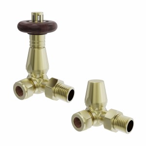 Traditional Thermostatic Corner Radiator Valves - Brushed Brass