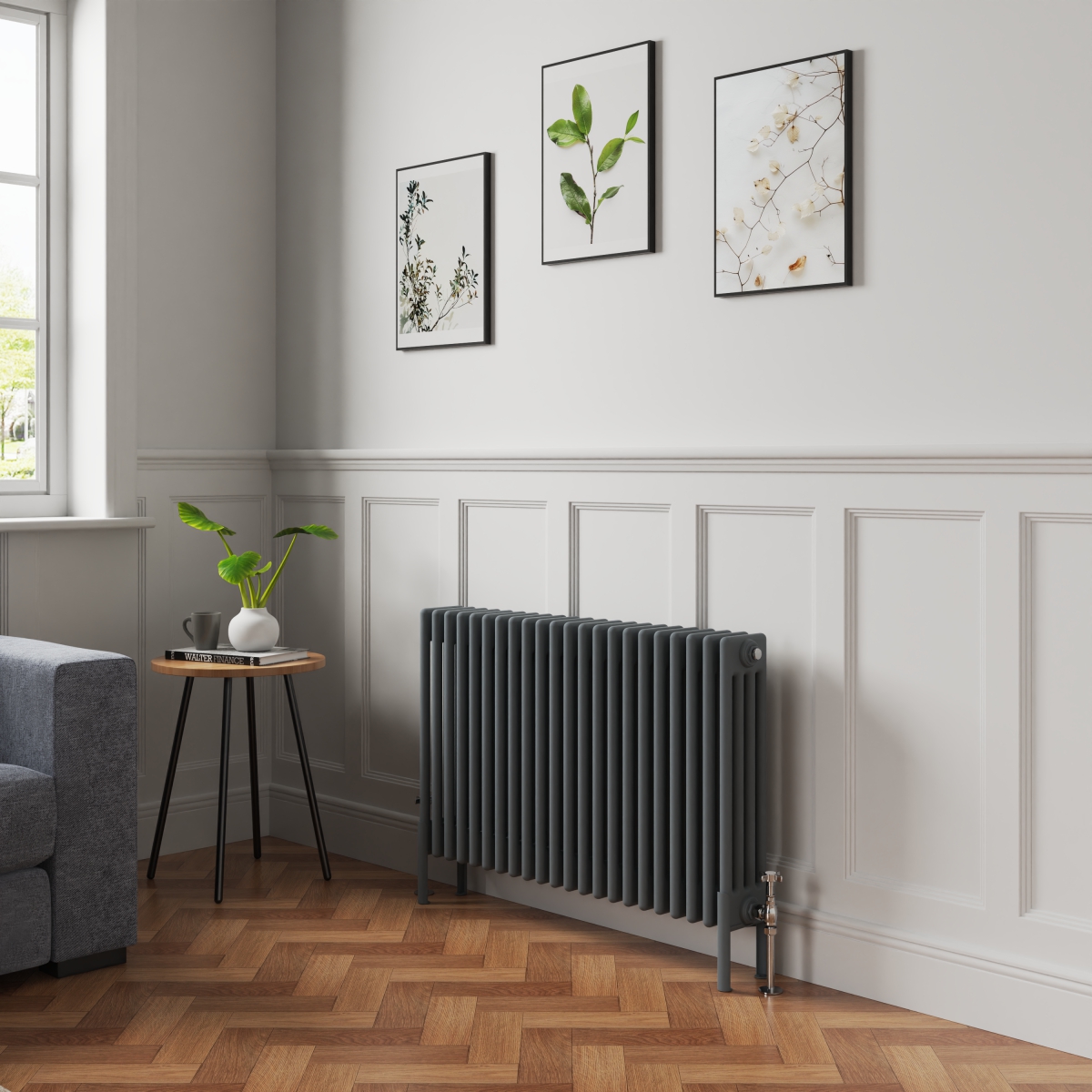 Bern 600 x 1010mm Anthracite Four Column Horizontal Traditional Radiator