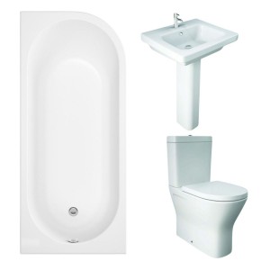 RAK Resort Maxi Closed Back Toilet with 550mm Basin Modern Bathroom Suite with J-Shape Bath - Left Handed - 1700mm