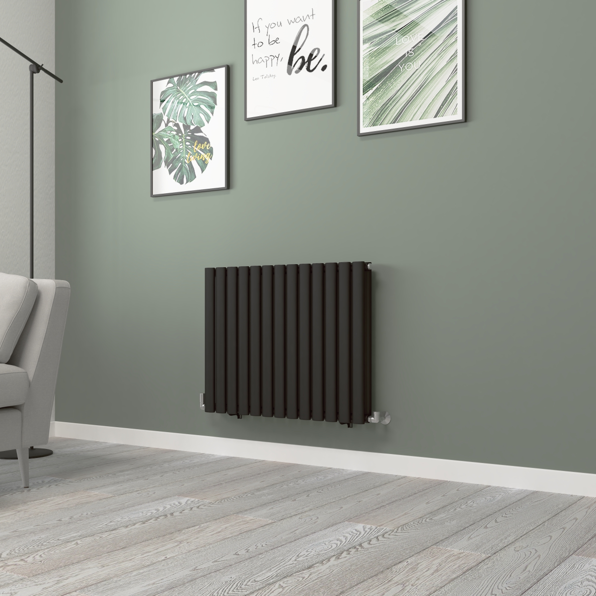 Norden 600 x 768mm Black Double Horizontal Oval Tube Designer Radiator