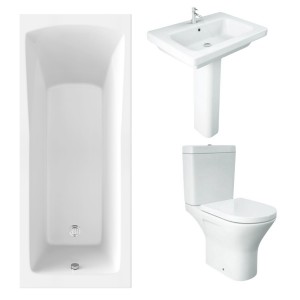 RAK Resort Mini Open Back Toilet with 650mm Basin Modern Bathroom Suite and Single Ended Bath with Front Panel - 1700 x 700mm
