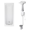 Wellington High Level Toilet with Grey Seat & 500mm 2 Tap Hole Basin with 1700 x 700mm Traditional Straight Bath Single Ended
