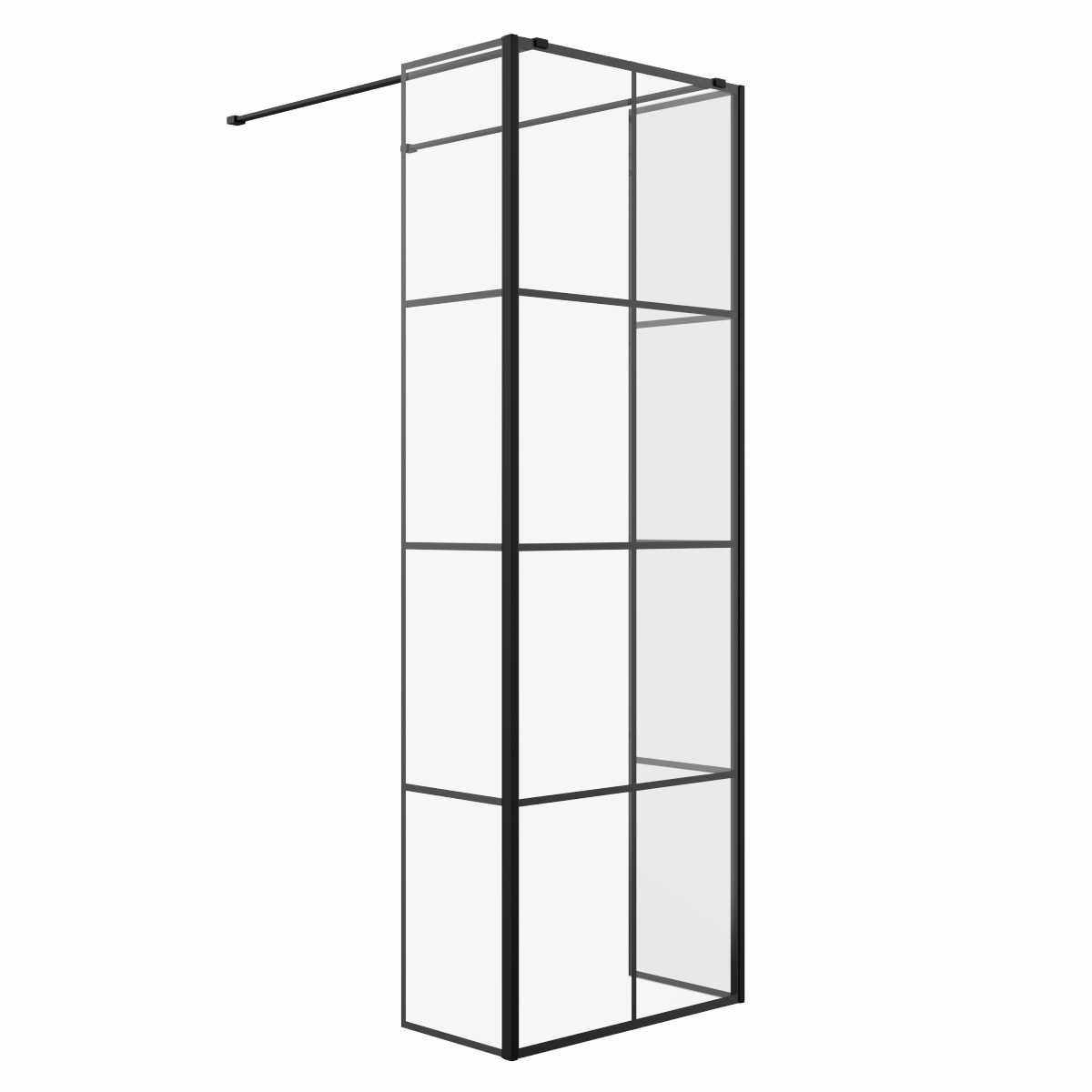 Wasdale 700mm Black Grid Walk Through Wet Room Screen with 300mm Hinged Return Screens