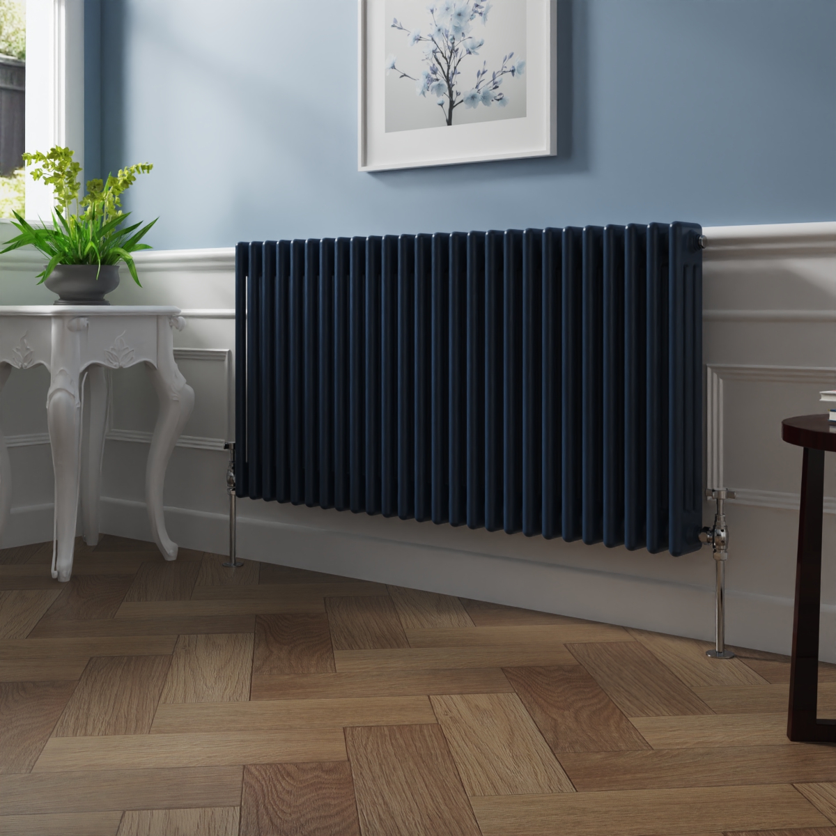Bern 600 x 1190mm Sapphire Blue Triple Column Horizontal Traditional Radiator