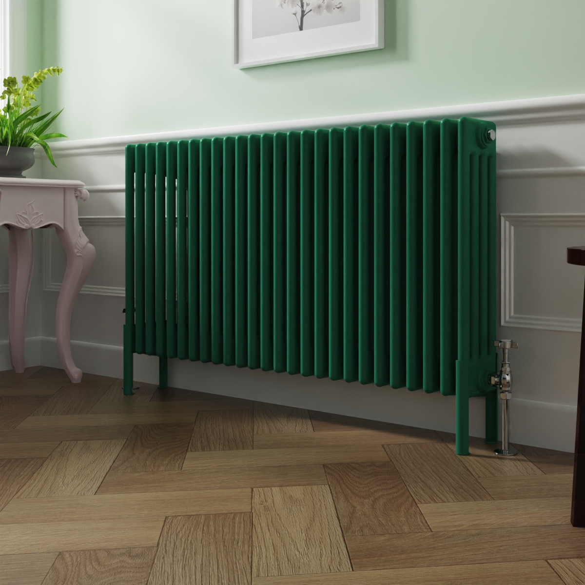 Bern 600 x 1190mm Traditional Moss Green Horizontal Four Column Radiator