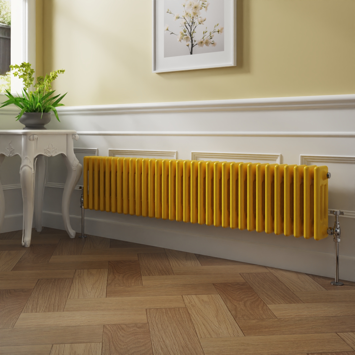 Bern 300 x 1460mm Zinc Yellow Triple Column Horizontal Traditional Radiator