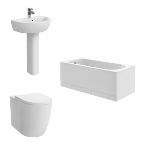 Cordoba Modern Bathroom Suite with Back to Wall Toilet and Essential Single Ended Bath - 1500 x 700mm - Front & End Bath Panel Included