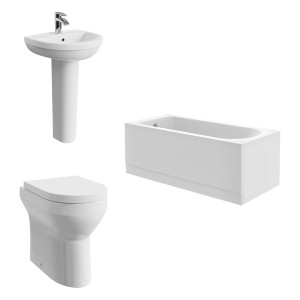 Calgary Modern Bathroom Suite with Back to Wall Toilet and Essential Single Ended Bath - 1500 x 700mm - Front & End Bath Panel Included