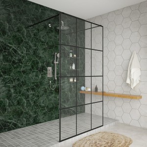 Wasdale 1100mm Black Grid Walk Through Wet Room Screen