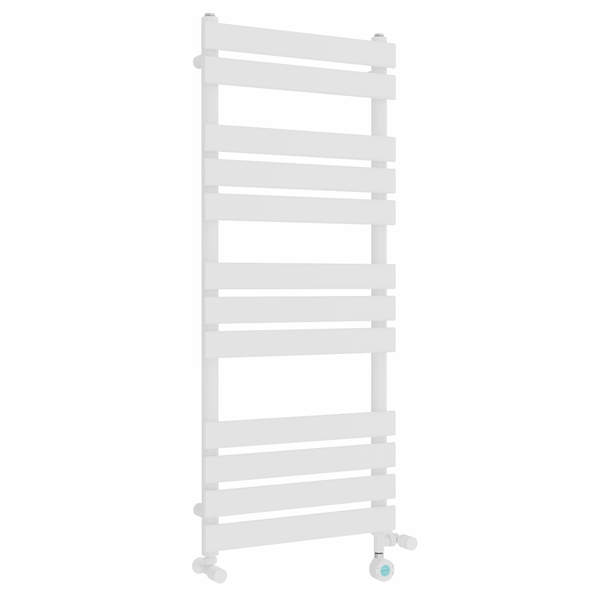 Juva 1200 x 500mm Dual Fuel White Flat Panel Thermostatic Touch Control Electric Heated Towel Rail