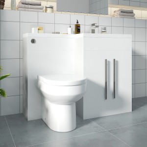 Calm White Right Hand Combination Vanity Unit Basin L Shape with Back to Wall Calgary Toilet & Soft Close Seat & Concealed Cistern - 1100mm