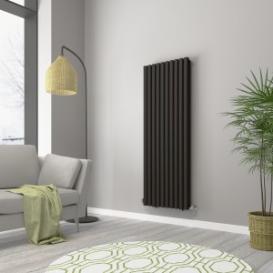 Norden 1600 x 591mm Black Double Vertical Oval Tube Designer Radiator