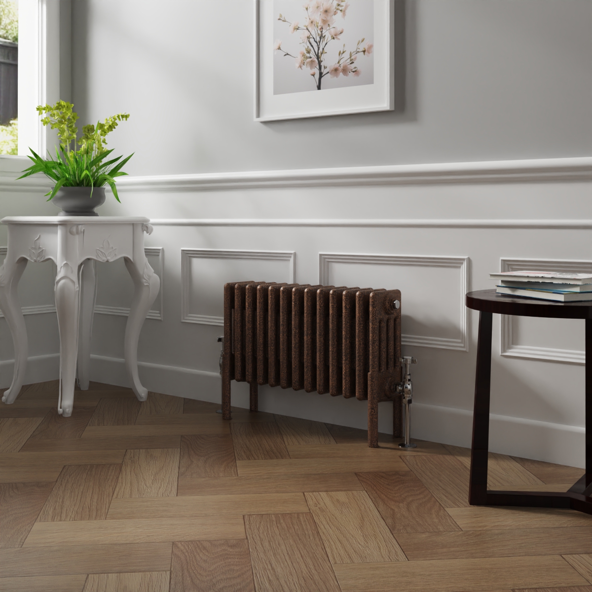 Bern 300 x 605mm Black Copper Four Column Horizontal Traditional Radiator