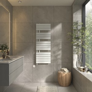 Kristiansund 1380 x 500mm White Simple Electric Heated Towel Rail