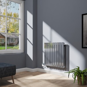 Karlstad 600 x 614mm Chrome Flat Panel Horizontal Wifi Electric Radiator - 600W