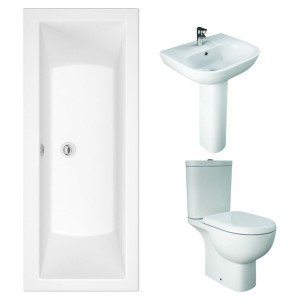 RAK Tonique Close Coupled Open Back Modern Bathroom Suite with Double Ended Bath - 1700 x 750mm
