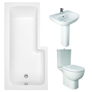 RAK Tonique Close Coupled Open Back Modern Bathroom Suite with L-Shape Shower Bath - Left Hand - 1700mm