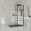 Wasdale 700mm Wet Room Screen with 200mm Hinged Wet Room Return Screen - Black Grid