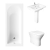 Essentials 1700 x 700mm Straight Bath Single Ended Bathroom Suite with RAK-Resort Back to Wall Pan Toilet and 650mm Full Pedestal Basin