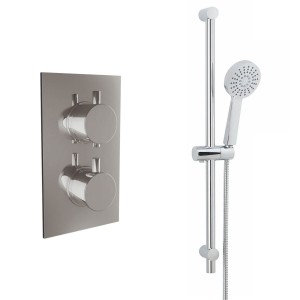 Thurso Chrome Twin Round Handle Concealed Valve with Raiser Rail Kit (1 Outlet)