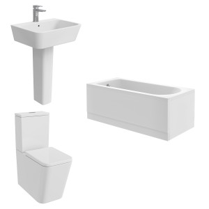 Cordoba Square Modern Bathroom Suite with Close Coupled Toilet and Essential Single Ended Bath - 1500 x 700mm - Front & End Bath Panel Included