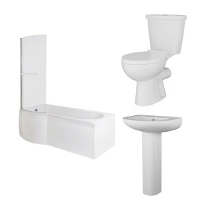 Splash Modern Bathroom Suite with P-Shape Shower Bath - Left Hand - 1500mm