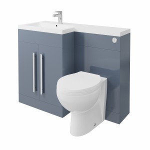 Calm Gloss Grey Left Hand Combination Vanity Unit Basin L Shape with Back to Wall Splash Toilet & Soft Close Seat & Concealed Cistern - 1100mm