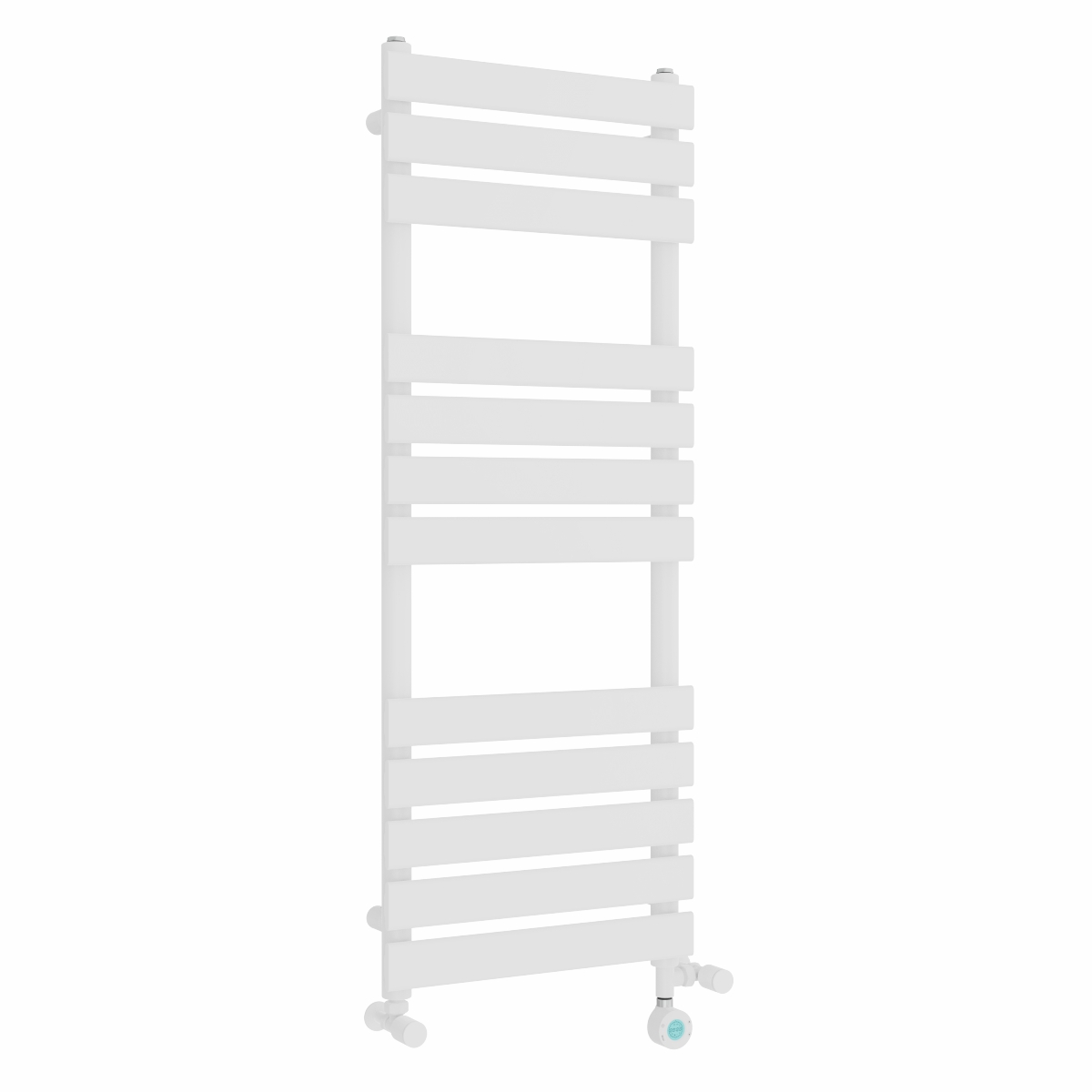 Juva 1200 x 450mm Dual Fuel White Flat Panel Thermostatic Touch Control Electric Heated Towel Rail
