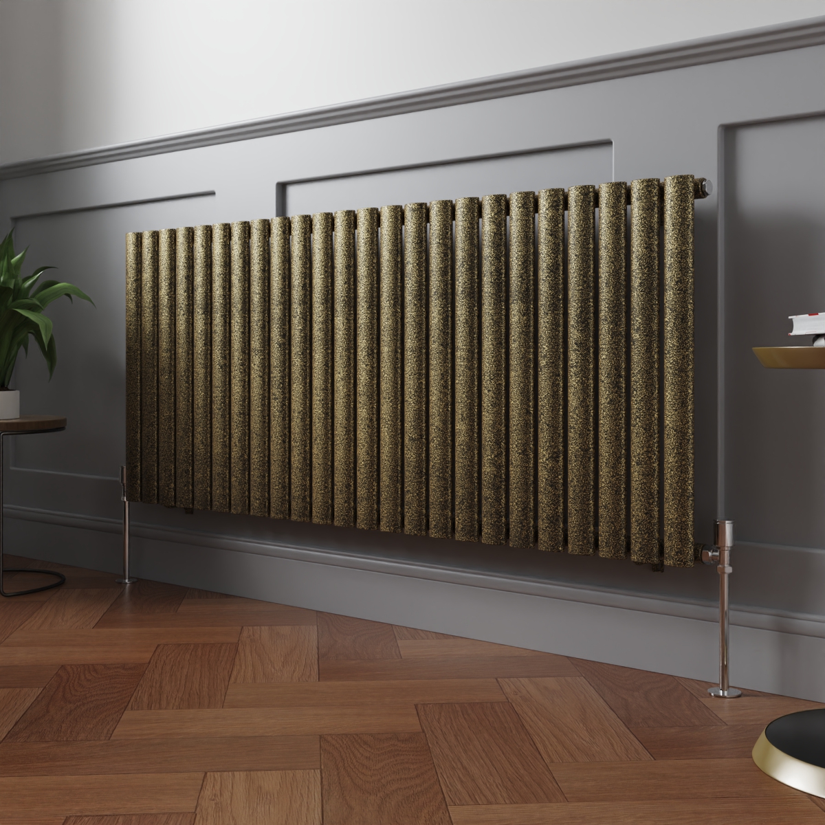 Norden 600 x 1417mm Black Gold Single Horizontal Oval Column Designer Radiator