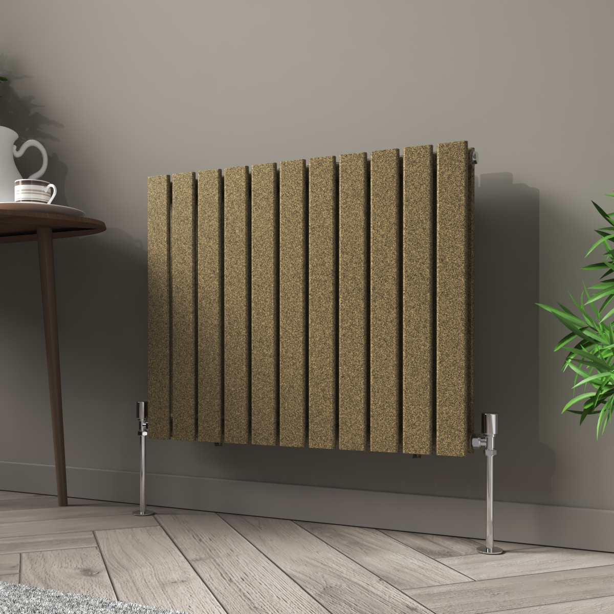 Karlstad 600 x 750mm Black Gold Double Horizontal Flat Panel Designer Radiator
