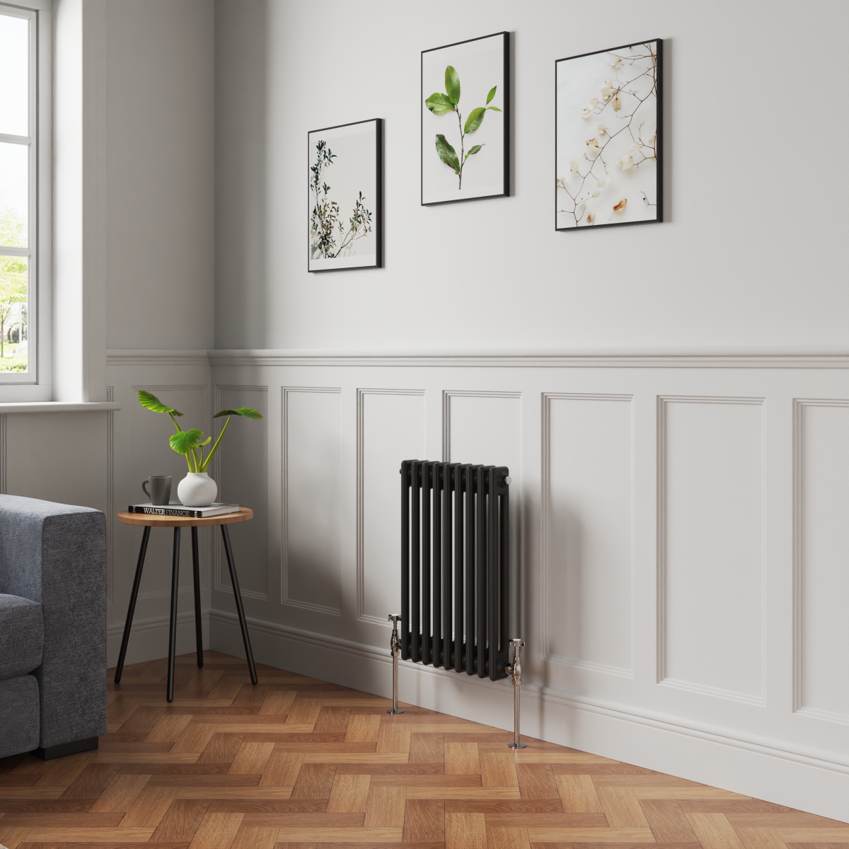 Bern 600 x 425mm Black Double Column Horizontal Traditional Radiator