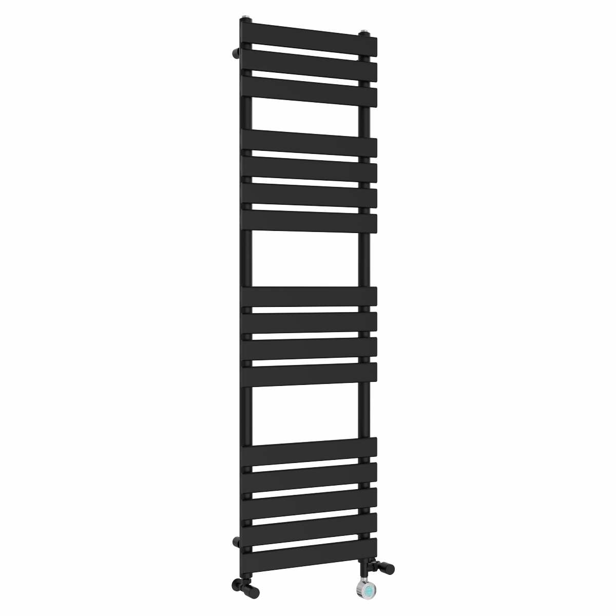 Juva 1600 x 450mm Dual Fuel Satin Black Flat Panel Thermostatic Touch Control Wifi Electric Heated Towel Rail