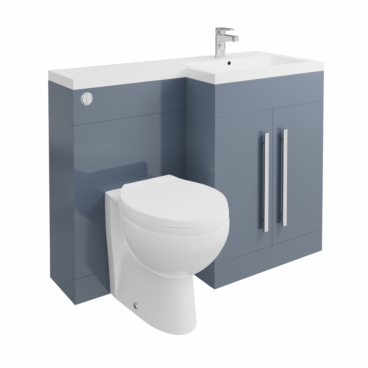 Calm Gloss Grey Right Hand Combination Vanity Unit Basin L Shape with Back to Wall Splash Toilet & Soft Close Seat & Concealed Cistern - 1100mm