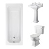 Wellington Close Coupled Comfort Height Toilet with Sand Seat & 560mm 2 Tap Hole Basin with 1700 x 700mm Traditional Straight Bath Single Ended