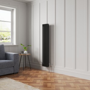 Bern 1500 x 290mm Black Triple Column Vertical Traditional Radiator